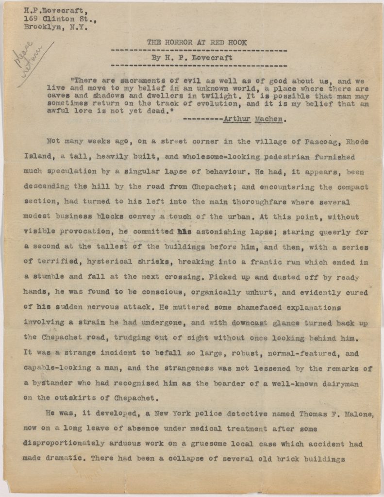 Fig. 3bi. H. P. Lovecraft. “The Horror at Red Hook.” Page 1.