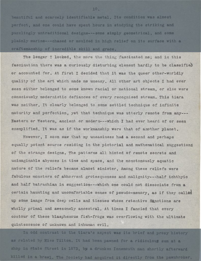 Fig. 4diii. H. P. Lovecraft. “The Shadow Over Innsmouth.” Typescript prepared by Jan. 1932. Page 21.