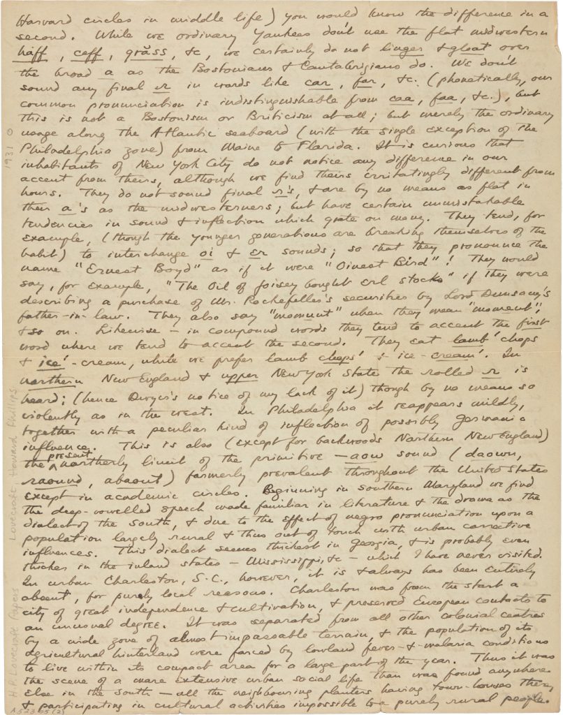 Fig. 2bi: Letter from H. P. Lovecraft to Vernon J. Shea, dated Friday, envelope postmarked Oct [?] 1931. Brown University Library, Special Collections.