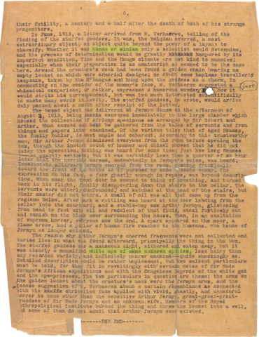 4ciii. H. P. Lovecraft. “Facts Concerning the Late Arthur Jermyn & His Family.” [n.d.; c. 1922–23] Page 9. This typescript corresponds closely to the <em>Weird Tales</em> version of the story, published in its April 1924 issue.