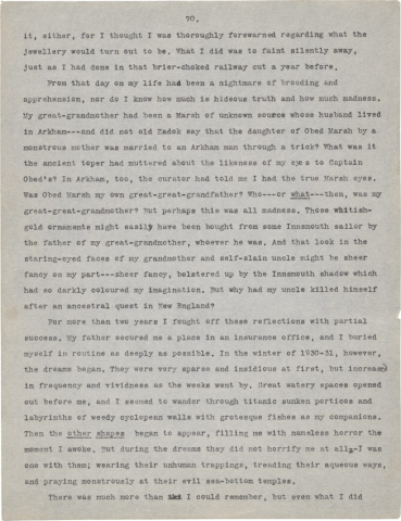 Fig. 4dviii. H. P. Lovecraft. “The Shadow Over Innsmouth.” Typescript prepared by Jan. 1932. Page 141.
