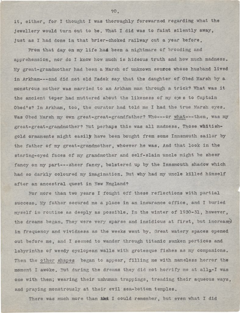 Fig. 4dviii. H. P. Lovecraft. “The Shadow Over Innsmouth.” Typescript prepared by Jan. 1932. Page 141.
