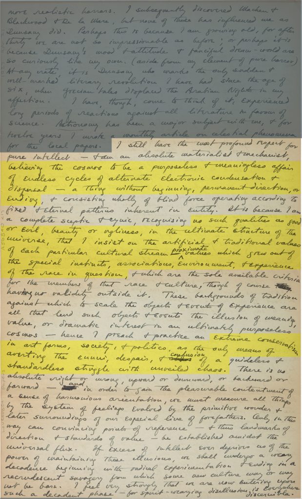 Fig. 1a. Letter from H. P. Lovecraft to Donald Wandrei, April 1, 1927. Brown University Library, Special Collections.