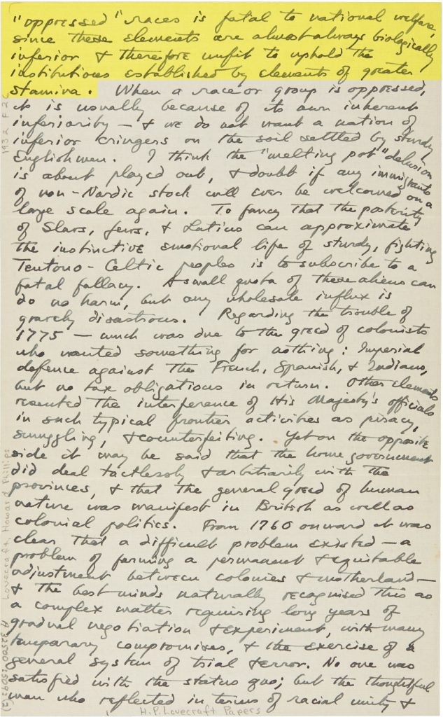 Fig. 1cii. Letter from H. P. Lovecraft to Elizabeth Toldridge, February 26, 1932. Brown University Library, Special Collections.