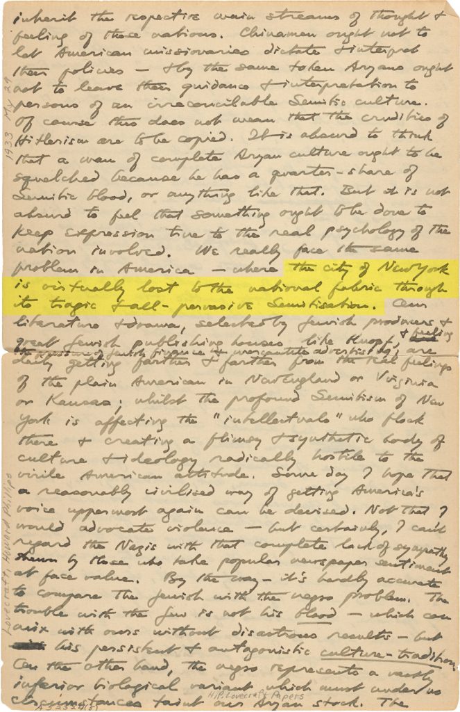 Fig. 2diii. H. P. Lovecraft. Lovecraft, Howard P. to Shea, J. Vernon, May 29th, 1933. Page 10.