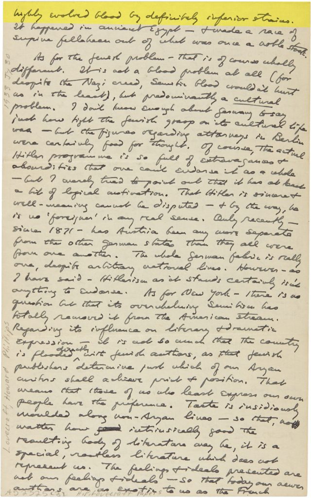 Fig. 1cii. Letter from H. P. Lovecraft to Elizabeth Toldridge, February 26, 1932. Brown University Library, Special Collections.