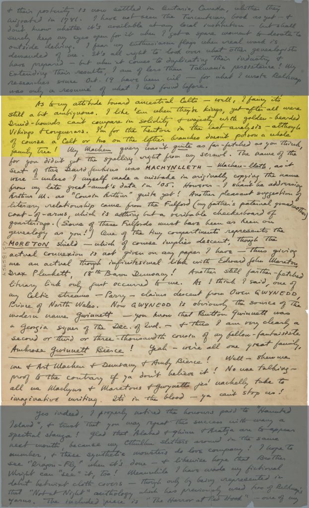 Fig. 1f. Letter from H. P. Lovecraft to Wilfred B. Talman, December 28, 1927. Brown University Library, Special Collections.