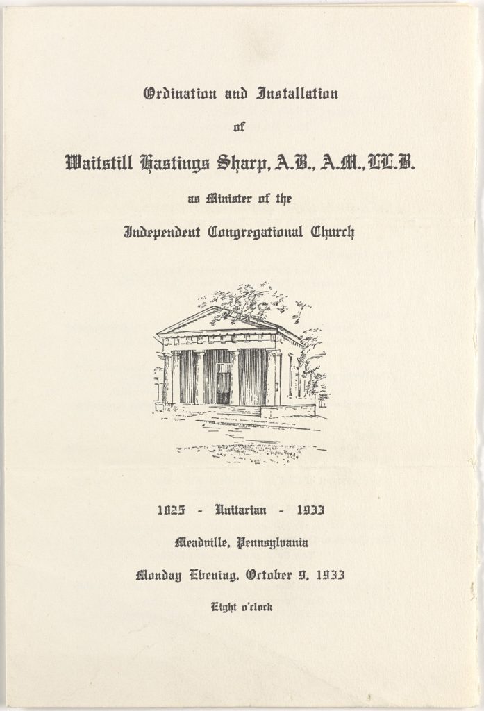 Ordination papers for Waitstill Hastings Sharp