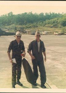 Mike Carley (on right) and Mike Kennett on the transit line at Cubi Point. Photograph 1966.