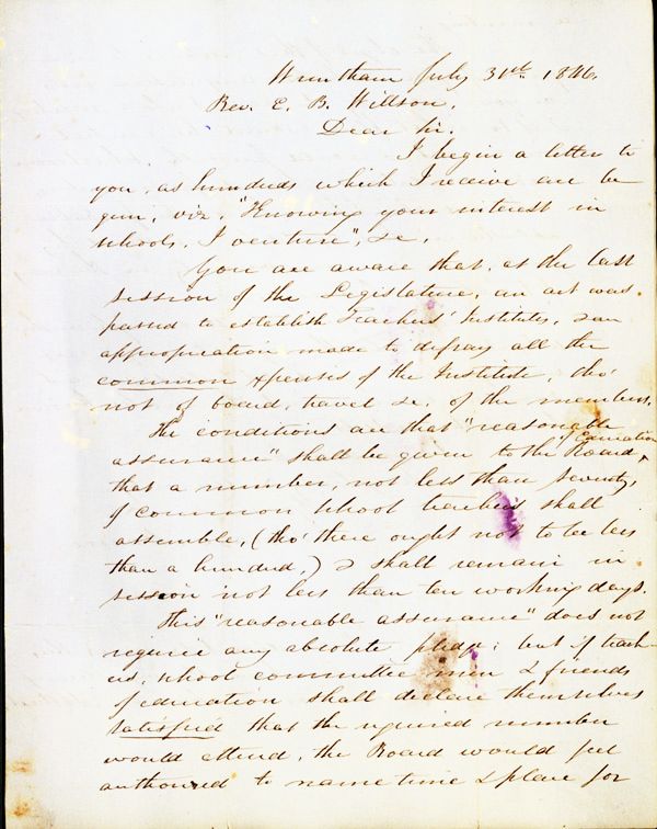 Horace Mann letter to E.B. Wilson, 1846