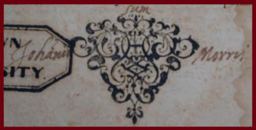 Ownership mark of John Morris on the Library's second copy of the first edition of Schindler's Lexicon