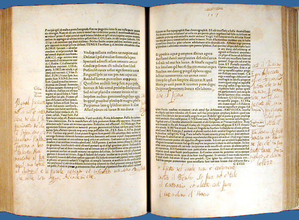 CLVII (verso) and CLVIII (recto) from Horace. Opera (Florence, 1482) with annotations by Torquato Tasso