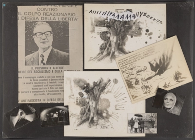 Collage de fotografías que documentan la producción de la película experimental *ORG*