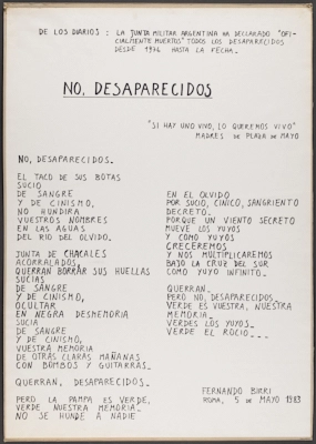 No, \"Desaparecidos\" [Not “Disappeared”]