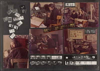 Collage of photographs documenting the production of the experimental film *ORG*
