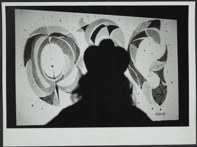 Photo of Fernando Birri during the installation or performance for *Fernando Birri: Ars Magna Lucis et Umbrae*, Osnabrück: European Media Art Festival, 1992. 