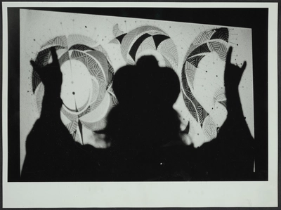 Photo of Fernando Birri during the installation or performance for *Fernando Birri: Ars Magna Lucis et Umbrae*, Osnabrück: European Media Art Festival, 1992. 