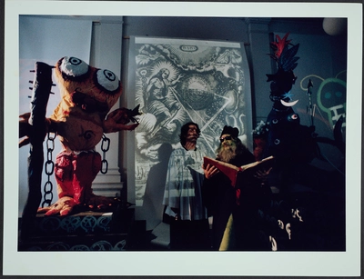 Photos of the installation and performance of Fernando Birri: Ars Magna Lucis et Umbrae. European Media Art Festival, 1992.