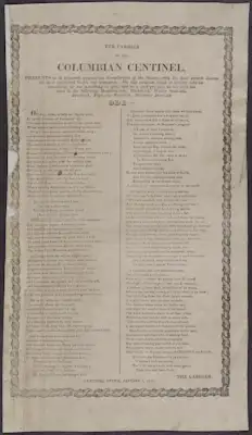 Two-column Ode surveys events abroad and at home, especially Indian frontier warfare, American naval prowess in North Africa and a fire in Boston.