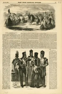Illustration of uniformed group on page with text. Additional llustration at top of British Cavalry crossing the ferry at Allahabad. 