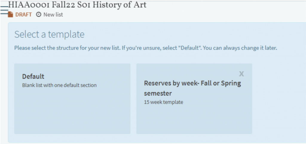 course reading template choice