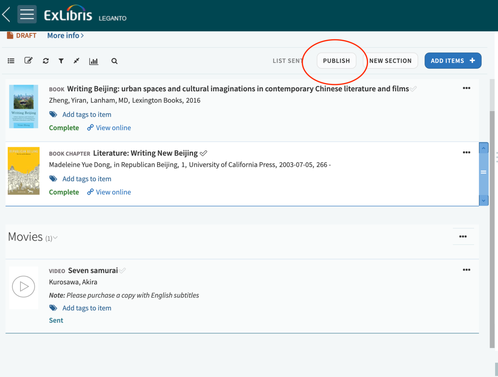 go to the option to the right for Publish