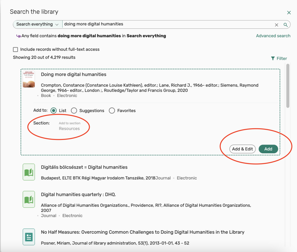 select Add or Add & Edit from the list of options that appear in the citation 