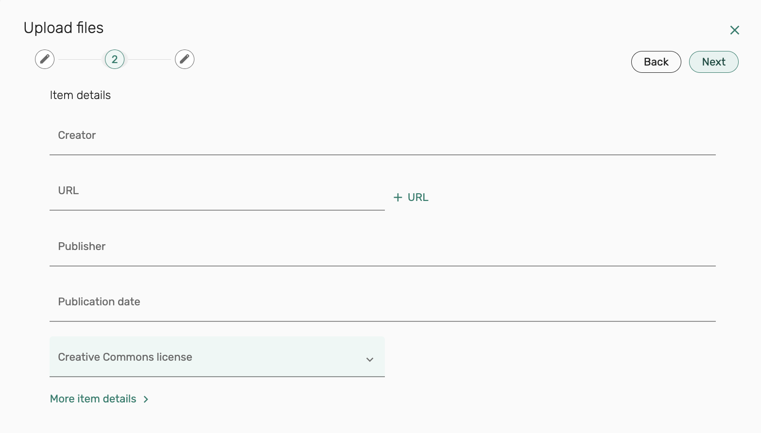 Options screen displaying additional citation information fields