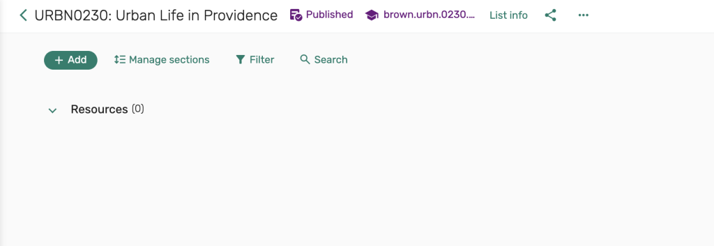 top dashboard displays Published link, select Add button