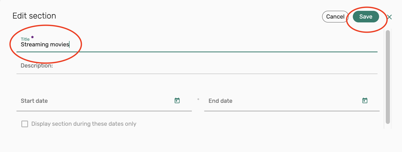 change section title to Streaming movies, then select Save button