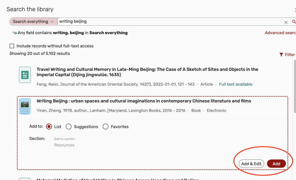 Search everything keywords, writing Beijing, select the search result, then select Add & Edit 