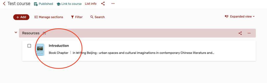showing Resource, Introduction displayed in list
