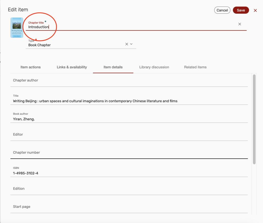 enter chapter title then select Save button 