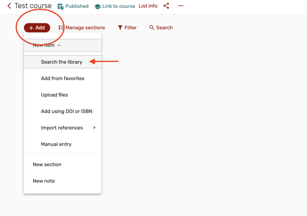 select Add button, then from dropdown menu select Search the library